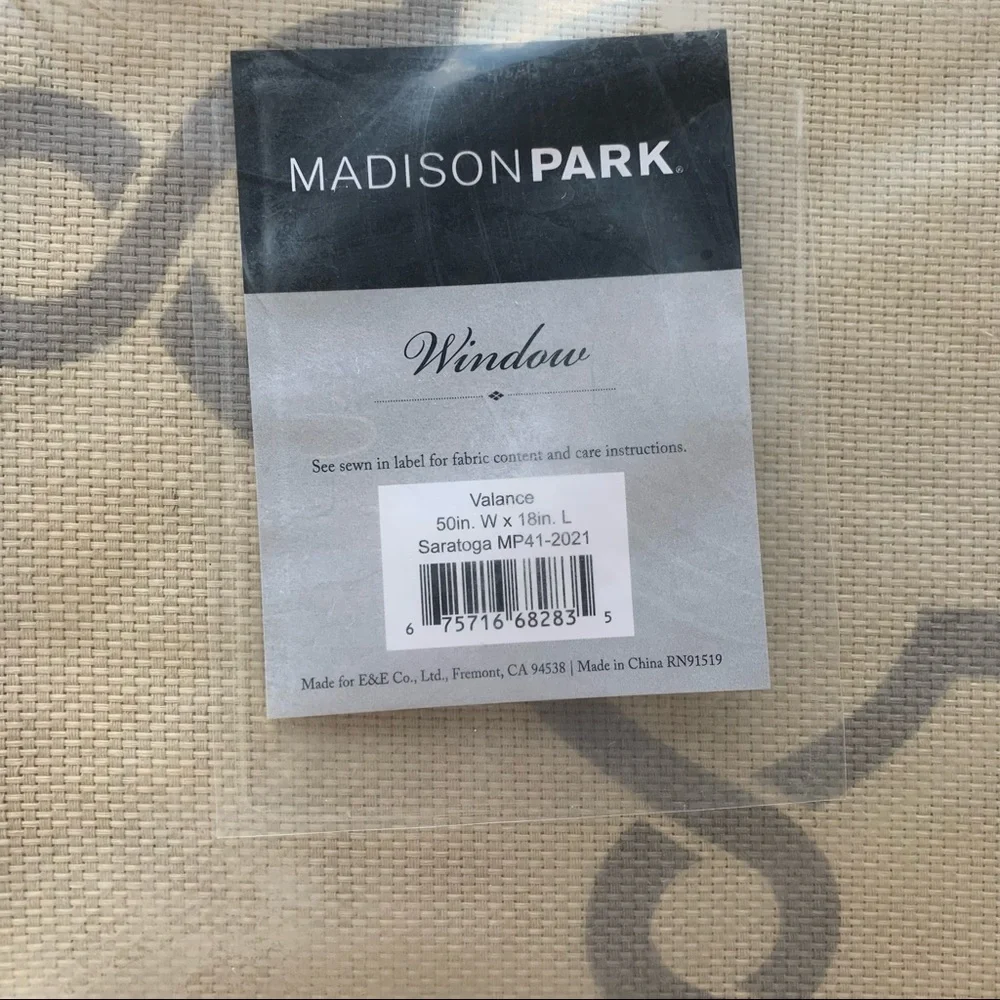 MADISON PARK Saratoga Window Valance Light Filtering Beige Gray 50 x 18 NEW NIP